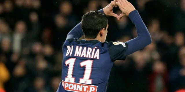 PARIS, FRANCE - JANUARY 27: Angel Di Maria of Paris Saint-Germain celebrate his goal during the French League Cup semi-final between Paris Saint-Germain and Toulouse FC at Parc Des Princes on january 27, 2016 in Paris, France. (Photo by Xavier Laine/Getty Images)