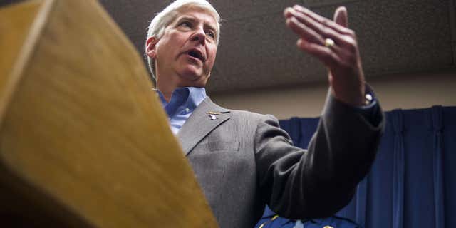 Jan. 27, 2016: Gov. Rick Snyder speaks about the Flint water crisis during a press conference on at City Hall in downtown, Flint, Mich.