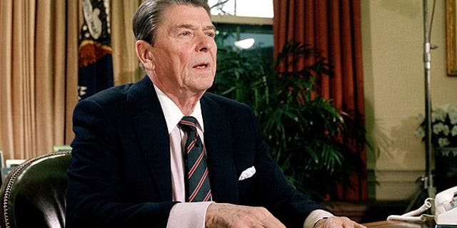 President Ronald Reagan is seen in the Oval Office after addressing the nation regarding the space shuttle Challenger explosion, Jan. 28, 1986. (Associated Press)