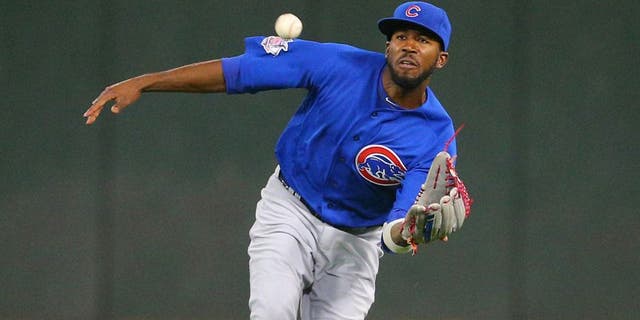 Aug 15, 2015; Chicago, IL, USA; Chicago Cubs center fielder Dexter Fowler (24) catches a fly ball off the bat of Chicago White Sox right fielder Avisail Garcia (not pictured) during the eighth inning at U.S Cellular Field. Mandatory Credit: Dennis Wierzbicki-USA TODAY Sports