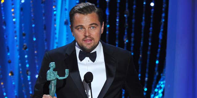 Leonardo DiCaprio accepts the award for outstanding male actor in a leading role for “The Revenant” at the 22nd annual Screen Actors Guild Awards at the Shrine Auditorium &amp; Expo Hall on Saturday, Jan. 30, 2016, in Los Angeles.