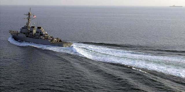 The USS Curtis Wilbur, one of two ships to pass through the Taiwan Strait on Sunday.