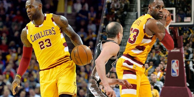 Jan 30, 2016; Cleveland, OH, USA; Cleveland Cavaliers forward LeBron James (23) dribbles against the San Antonio Spurs in the first quarter at Quicken Loans Arena. Mandatory Credit: David Richard-USA TODAY Sports LeBron James #23 of the Cleveland Cavaliers handles the ball against the San Antonio Spurs on January 30, 2016 at Quicken Loans Arena in Cleveland, Ohio. Mandatory Copyright Notice: Copyright 2016 NBAE (Photo by David Liam Kyle/NBAE via Getty Images)