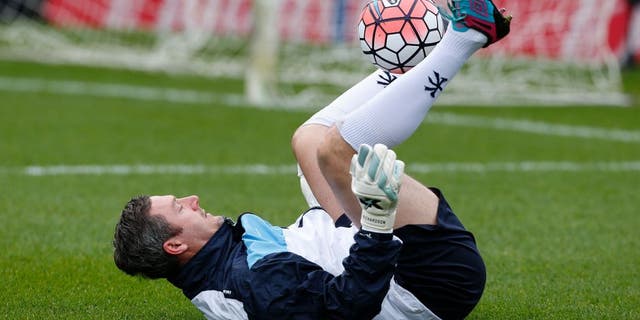 Wycombe Wanderers' goalkeeping coach Barry Richardson warms up ahead of the FA Cup third-round football match between Wycombe Wanderers and Aston Villa at the Adams Park stadium in High Wycombe, west of London on January 9, 2016. AFP PHOTO / IAN KINGTON RESTRICTED TO EDITORIAL USE. No use with unauthorized audio, video, data, fixture lists, club/league logos or 'live' services. Online in-match use limited to 75 images, no video emulation. No use in betting, games or single club/league/player publications. / AFP / IAN KINGTON (Photo credit should read IAN KINGTON/AFP/Getty Images)