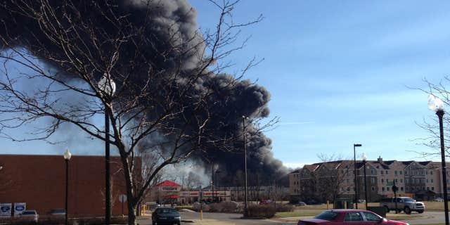 Jan. 30, 2016: Smoke rises from a large fire in Lexington, Ky.