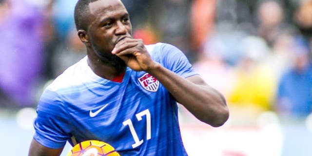 United States forward Jozy Altidore celebrates his goal against Iceland in the first half of a men's international friendly soccer game in Carson, Calif., Sunday, Jan., 31, 2016. (AP Photo/Ringo H.W. Chiu)