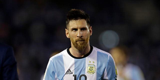 Argentinas Lionel Messi leaves the pitch after a 2018 Russia World Cup qualifying soccer match between Argentina and Chile at the Monumental stadium in Buenos Aires, Argentina, Thursday March 23, 2017. Argentina won the match 1-0. (AP Photo/Victor R. Caivano)