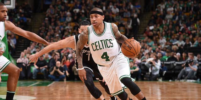 BOSTON, MA - APRIL 10: Isaiah Thomas #4 of the Boston Celtics handles the ball against the Brooklyn Nets on April 10, 2017 at the TD Garden in Boston, Massachusetts. NOTE TO USER: User expressly acknowledges and agrees that, by downloading and or using this photograph, User is consenting to the terms and conditions of the Getty Images License Agreement. Mandatory Copyright Notice: Copyright 2017 NBAE (Photo by Brian Babineau/NBAE via Getty Images)