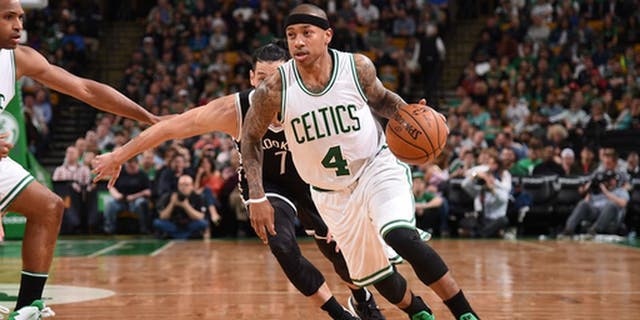 BOSTON, MA - APRIL 10: Isaiah Thomas #4 of the Boston Celtics handles the ball against the Brooklyn Nets on April 10, 2017 at the TD Garden in Boston, Massachusetts. NOTE TO USER: User expressly acknowledges and agrees that, by downloading and or using this photograph, User is consenting to the terms and conditions of the Getty Images License Agreement. Mandatory Copyright Notice: Copyright 2017 NBAE (Photo by Brian Babineau/NBAE via Getty Images)