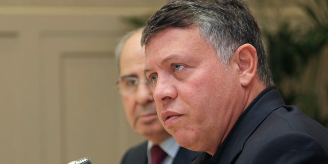Jan. 26: In this photo released by the Jordanian Royal Palace, King Abdullah II of Jordan speaks during a meeting with the Jordanian Senates in Amman, Jordan.