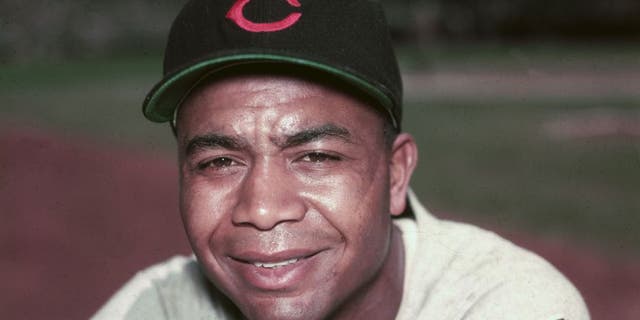 circa 1955: Portrait of Larry Doby, the first African-American player in the American League, wearing his Cleveland Indians uniform. Doby played outfield for the Indians from 1947-1959. (Photo by Hulton Archive/Getty Images)