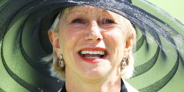 ASCOT, UNITED KINGDOM - JUNE 19: Dame Helen Mirren laughs in the Parade Ring during Ladies Day on June 19, 2008 in Ascot, England. (Photo by Chris Jackson/Getty Images)