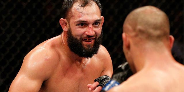 DALLAS, TX - MARCH 15: (L-R) Johny Hendricks squares off with Robbie Lawler in their UFC welterweight championship bout at UFC 171 inside American Airlines Center on March 15, 2014 in Dallas, Texas. (Photo by Josh Hedges/Zuffa LLC/Zuffa LLC via Getty Images) *** Local Caption *** Johny Hendricks; Robbie Lawler
