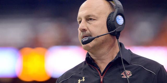 Nov 28, 2015; Syracuse, NY, USA; Boston College Eagles head coach Steve Addazio watches the action during the second quarter of a game against the Syracuse Orange at the Carrier Dome. Syracuse won 20-17. Mandatory Credit: Mark Konezny-USA TODAY Sports