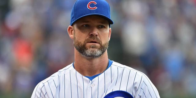 Sep 19, 2015; Chicago, IL, USA; Chicago Cubs catcher David Ross (3) before the game between the Chicago Cubs and the St. Louis Cardinals at Wrigley Field. Mandatory Credit: Jasen Vinlove-USA TODAY Sports