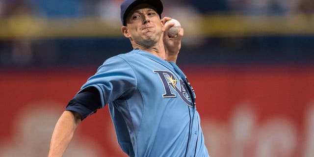 Sep 13, 2015; St. Petersburg, FL, USA; Tampa Bay Rays starting pitcher Drew Smyly (33) delivers a pitch in the first inning against the Boston Red Sox at Tropicana Field. Mandatory Credit: Jeff Griffith-USA TODAY Sports