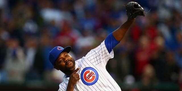 October 13, 2015; Chicago, IL, USA; Chicago Cubs relief pitcher Fernando Rodney (57) reacts after he is relieved in the seventh inning against St. Louis Cardinals in game four of the NLDS at Wrigley Field. Mandatory Credit: Jerry Lai-USA TODAY Sports