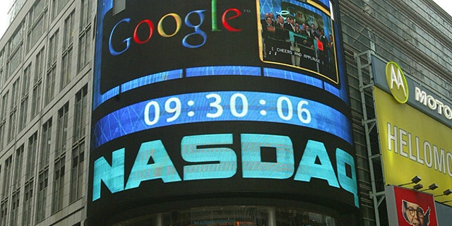 The sign outside the NASDAQ Market site is seen in this Aug. 19, 2004 file photo taken in New York.