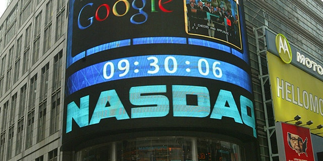 The sign outside the NASDAQ Market site is seen in this Aug. 19, 2004 file photo taken in New York.