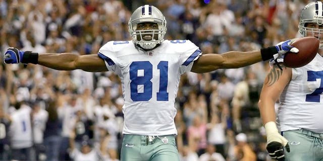 Wide receiver Terrell Owens of the Dallas Cowboys celebrates a touchdown against the Philadelphia Eagles at Texas Stadium on Sept. 15, 2008.