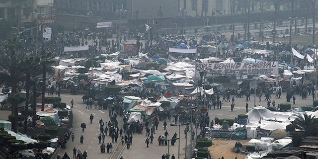 Feb. 7: Egyptian anti-government demonstrators gather in Tahrir Square, Cairo.