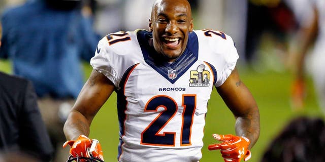 SANTA CLARA, CA - FEBRUARY 07: Aqib Talib #21 of the Denver Broncos celebrates after defeating the Carolina Panthers during Super Bowl 50 at Levi's Stadium on February 7, 2016 in Santa Clara, California. The Broncos defeated the Panthers 24-10. (Photo by Al Bello/Getty Images)