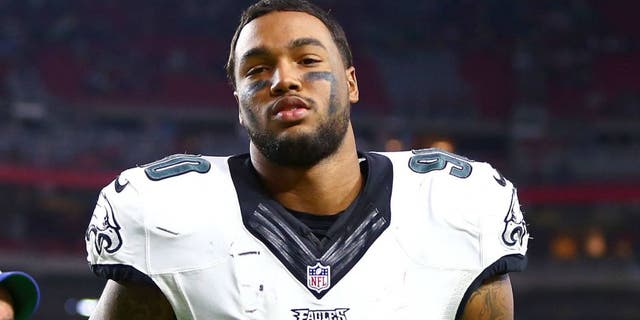 Oct 26, 2014; Glendale, AZ, USA; Philadelphia Eagles linebacker Marcus Smith (90) against the Arizona Cardinals at University of Phoenix Stadium. The Cardinals defeated the Eagles 24-20. Mandatory Credit: Mark J. Rebilas-USA TODAY Sports