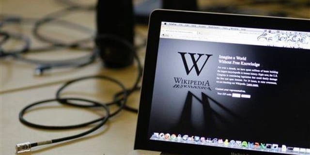 A blackout landing page is displayed on a laptop computer screen at the offices of the Wikipedia Foundation in San Francisco, Wednesday, Jan. 18, 2012.