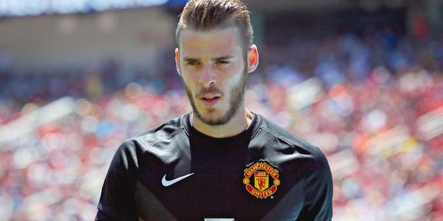 SANTA CLARA, CA - JULY 25: Goal keeper David De Gea #1 of Manchester United walks to pick up the ball out of bounds against FC Barcelona during the International Champions Cup on July 25, 2015 at Levi's Stadium in Santa Clara, California. Manchester United won 3-1. (Photo by Brian Bahr/Getty Images)
