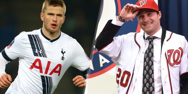 LEICESTER, ENGLAND - JANUARY 20 : Eric Dier of Tottenham Hotspur during the Emirates FA Cup match between Leicester City and Tottenham Hotspur at King Power Stadium on January 20, 2016 in Leicester, England. (Photo by Catherine Ivill - AMA/Getty Images), WASHINGTON, DC - JANUARY, 7: Daniel Murphy is introduced by GM Mike Rizzo during a press conference on January 7, 2016 in Washington, DC. (Jonathan Newton / The Washington Post via Getty Images)