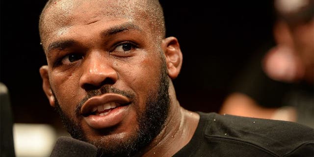 BALTIMORE, MD - APRIL 26: Jon "Bones" Jones is interviewed after defeating Glover Teixeira in their light heavyweight championship bout during the UFC 172 event at the Baltimore Arena on April 26, 2014 in Baltimore, Maryland. (Photo by Patrick Smith/Zuffa LLC/Zuffa LLC via Getty Images)