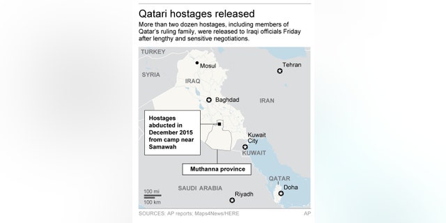 Map shows Mideast and location of 2015 Iraq abductions; 2c x 4 inches; 96.3 mm x 101 mm;