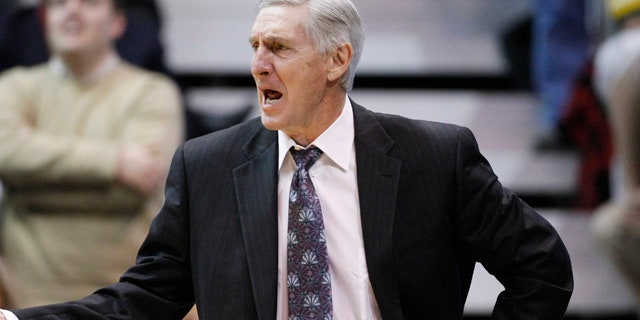 Jan. 26: Jazz head coach Jerry Sloan reacts to a foul called on his team during the second half of an NBA basketball game against the Spurs in Salt Lake City.