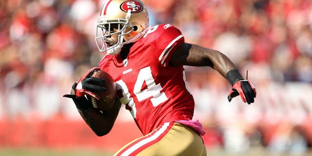 SAN FRANCISCO, CA - OCTOBER 09: Josh Morgan #84 of the San Francisco 49ers in action against the Tampa Bay Buccaneers at Candlestick Park on October 9, 2011 in San Francisco, California. (Photo by Ezra Shaw/Getty Images) *** Local Caption *** Josh Morgan
