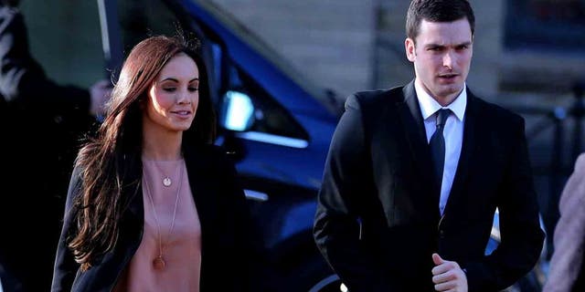 BRADFORD, ENGLAND - FEBRUARY 10: Adam Johnson arrives with girlfriend Stacey Flounders at the Crown Court on February 10, 2016 in Bradford, England. The Sunderland FC midfielder, aged 28 and from Castle Eden, County Durham, is on trial having previously denied three counts of sexual activity with a child and one count of grooming. He has one daughter. (Photo by Nigel Roddis/Getty Images)