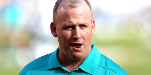 MIAMI GARDENS, FL - NOVEMBER 17: Offensive line coach, Jim Turner, of the Miami Dolphins coaches his players before their game against the San Diego Chargers at Sun Life Stadium on November 17, 2013 in Miami Gardens, Florida. (Photo by Streeter Lecka/Getty Images) *** Local Caption *** Jim Turner