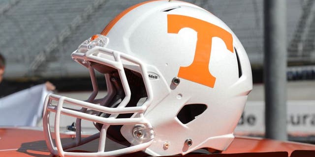 Oct 14, 2013; Knoxville, TN, USA; A helmet on display after the announcement that the Tennessee Volunteers and Virginia Tech Hokies will play a football game on Sep. 10, 2016 at Bristol Motor Speedway. Mandatory Credit: Randy Sartin-USA TODAY Sports