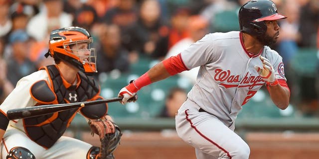 SAN FRANCISCO, CA - JUNE 10: Denard Span #2 of the Washington Nationals bats in the top of the first inning against the San Francisco Giants at AT&T Park on June 10, 2014 in San Francisco, California. (Photo by Thearon W. Henderson/Getty Images) *** Local Caption *** Denard Span