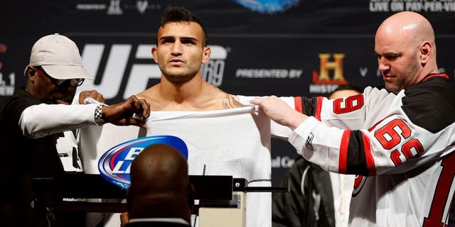 NEWARK, NJ - JANUARY 31: John Lineker fails to make weight during the UFC 169 weigh-in at the Prudential Center on January 31, 2014 in Newark, New Jersey. (Photo by Josh Hedges/Zuffa LLC/Zuffa LLC via Getty Images)
