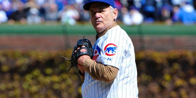 April 5, 2012; Chicago, IL, USA; Movie actor Bill Murray throws out the ceremonial first pitch before the game between the Chicago Cubs and the Washington Nationals on opening day at Wrigley Field. Mandatory Credit: Rob Grabowski-USA TODAY Sports