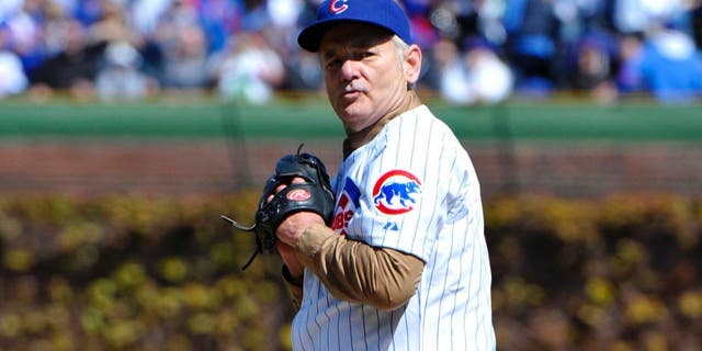 April 5, 2012; Chicago, IL, USA; Movie actor Bill Murray throws out the ceremonial first pitch before the game between the Chicago Cubs and the Washington Nationals on opening day at Wrigley Field. Mandatory Credit: Rob Grabowski-USA TODAY Sports