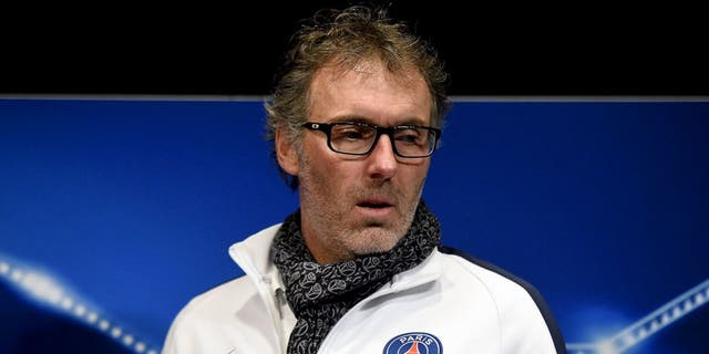 Paris Saint-Germain's French head coach Laurent Blanc gives a press conference on the eve of the team's UEFA Champions League football match against Chelsea, on February 15, 2016 at the Parc des Princes stadium in Paris. / AFP / FRANCK FIFE (Photo credit should read FRANCK FIFE/AFP/Getty Images)