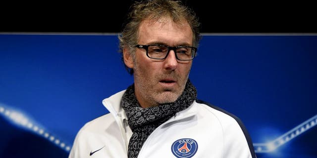 Paris Saint-Germain's French head coach Laurent Blanc gives a press conference on the eve of the team's UEFA Champions League football match against Chelsea, on February 15, 2016 at the Parc des Princes stadium in Paris. / AFP / FRANCK FIFE (Photo credit should read FRANCK FIFE/AFP/Getty Images)
