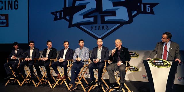 CHARLOTTE, NC - JANUARY 19: Team owner Joe Gibbs talks about the successes his drivers had last season and the expectations of the 2016 season during the NASCAR 2016 Charlotte Motor Speedway Media Tour on January 19, 2016 in Charlotte, North Carolina. Bob Leverone / NASCAR via Getty Images (Photo by Bob Leverone/NASCAR via Getty Images)