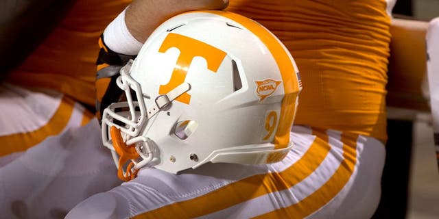 KNOXVILLE, TN - SEPTEMBER 15: A detail view of a Tennessee helmet during a game between the Florida Gators and the Tennessee Volunteers at Neyland Stadium on September 15, 2012 in Knoxville, Tennessee. The Gators defeated the Volunteers 37-20. (Photo by Sheila Hanus/Replay Photos via Getty Images)