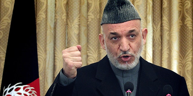 Feb. 8: Afghan President Hamid Karzai speaks during a press conference in Kabul, Afghanistan.