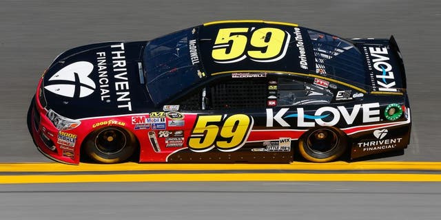 DAYTONA BEACH, FL - FEBRUARY 13: Michael McDowell, driver of the #59 Thrivent Financial Chevrolet, practices for the NASCAR Sprint Cup Series Daytona 500 at Daytona International Speedway on February 13, 2016 in Daytona Beach, Florida. (Photo by Jonathan Ferrey/NASCAR via Getty Images)