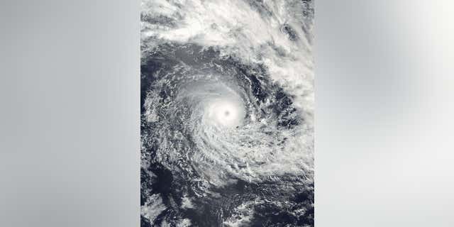 This Feb. 19, 2016, satellite image released by NASA Goddard Rapid Response shows Cyclone Winston in the South Pacific Ocean.
