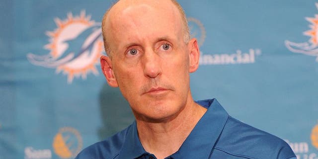 CLEVELAND, OHIO - AUGUST 15, 2013: Head coach Joe Philbin of the Miami Dolphins answers questions from the media during the post game press conference after a game against the Cleveland Browns at FirstEnergy Stadium in Cleveland, Ohio. The Dolphins won 23-10. (Photo by David Dermer/Diamond Images/Getty Images)