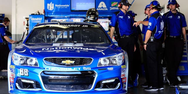 DAYTONA BEACH, FL - FEBRUARY 20: Crew members work on the #88 Nationwide Chevrolet during practice for the NASCAR Sprint Cup Series Daytona 500 at Daytona International Speedway on February 20, 2016 in Daytona Beach, Florida. (Photo by Chris Trotman/NASCAR via Getty Images)